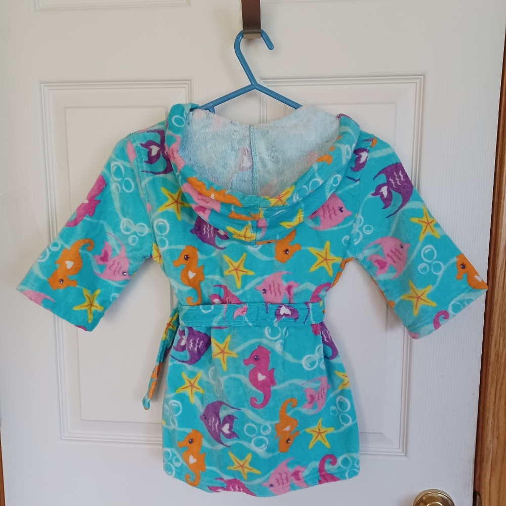 ST EVE TODDLER BLUE HOODED COTTON SWIM BATHROBE XS SIZE 3 4 - Picture 7 of 9